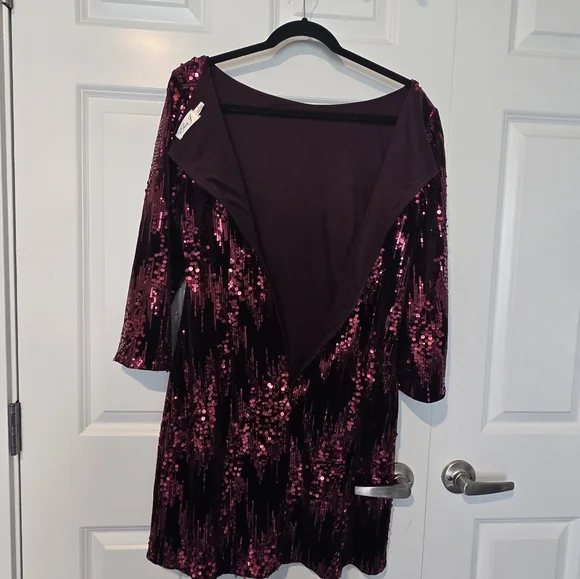 Red Velvet Sequin Cocktail Dress - Picture 6 of 8